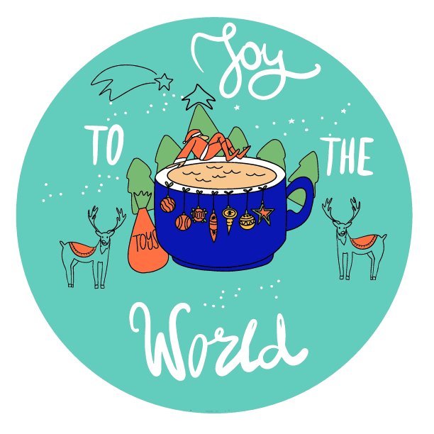 圣诞老人在一个巨大的杯子上看着星星，鹿给世界写下欢乐图片下载