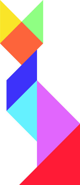白色上的猫形彩色七巧板拼图图片下载