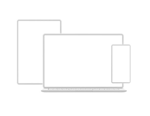 设备模型，空白桌面，笔记本电脑，平板电脑和智能手机模板图片下载