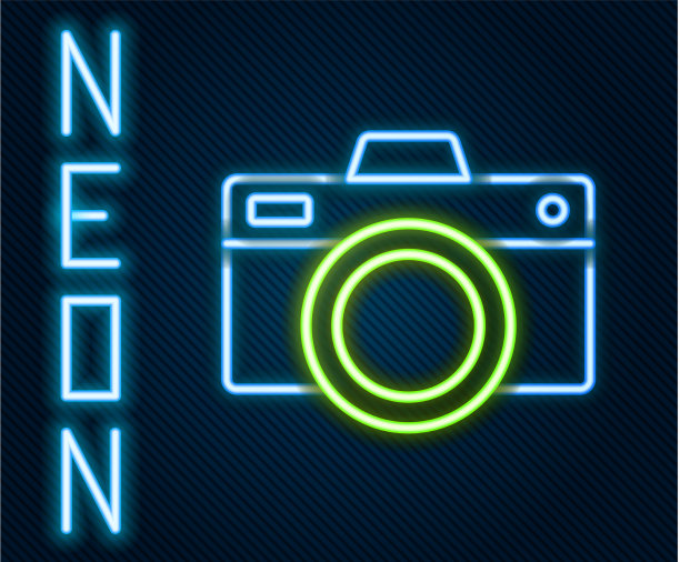 发光的霓虹灯线照片相机图标孤立图片下载