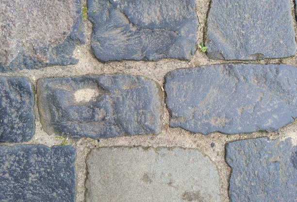 背景由棕色和灰色的长方形铺路板构成。图片下载