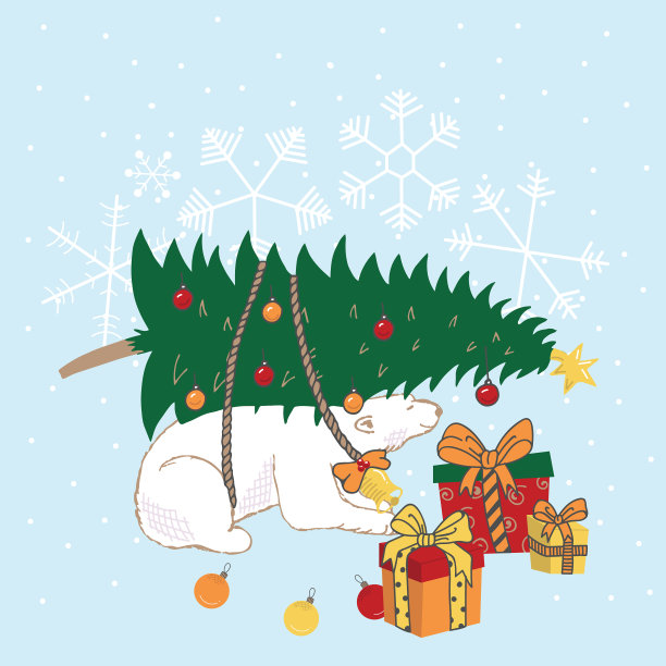 北极熊和圣诞树图片下载