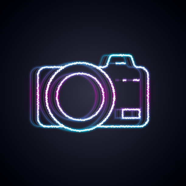 发光的霓虹灯线照片相机图标孤立图片下载