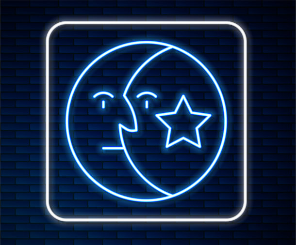 发光的霓虹线月亮和星星的图标孤立上图片下载