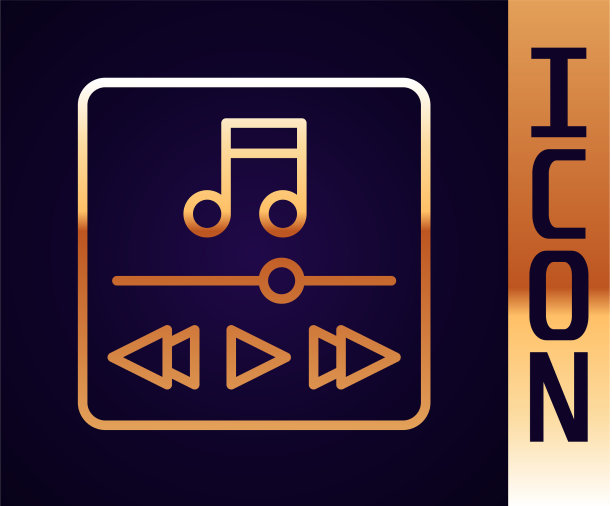 金线音乐播放器图标孤立在黑色图片下载