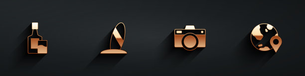 设置威士忌酒瓶和玻璃冲浪板照片图片下载