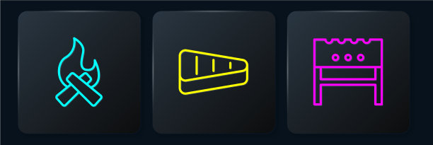 排好营火、烧烤火盆和牛排图片下载