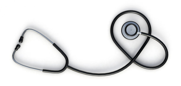 由听诊器制成的地图指针或位置符号。医疗保健概念。3 d演示。图片下载