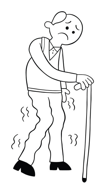 一个卡通老人有一根拐杖，他几乎走不动图片下载