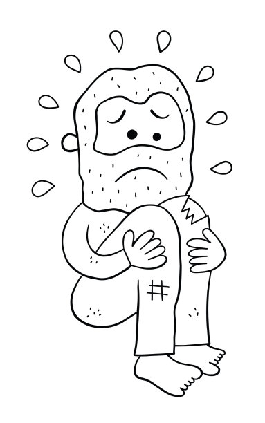 卡通流浪汉蹲着，很伤心图片下载