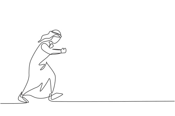 一条线画着年轻的阿拉伯人图片下载