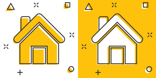 房屋建筑图标漫画风格。家庭公寓矢量卡通插图象形图。住宅住宅经营理念的飞溅效应。图片下载