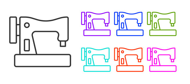 黑线缝纫机图标隔离在白色上图片下载