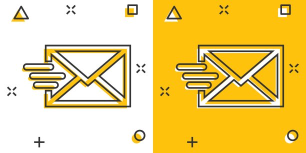 漫画风格的邮件信封图标。电子邮件信息矢量卡通插图象形图。邮箱电子邮件业务概念的飞溅效果。图片下载