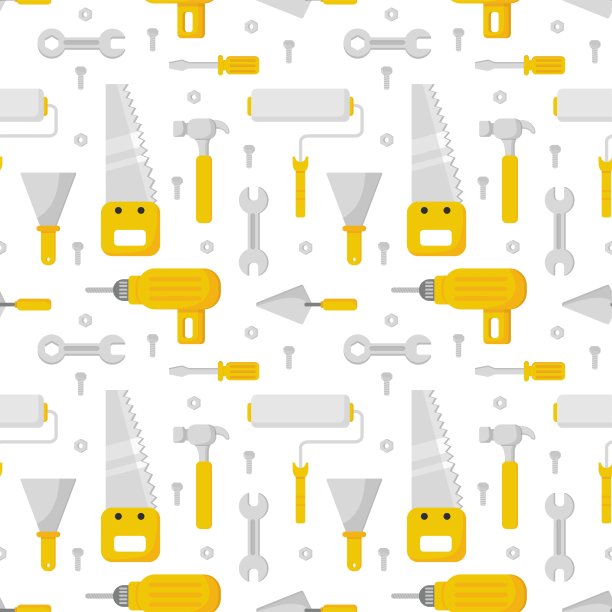 修补工作工具无缝图案卡通风格孤立在白色背景上。说明向量。图片下载