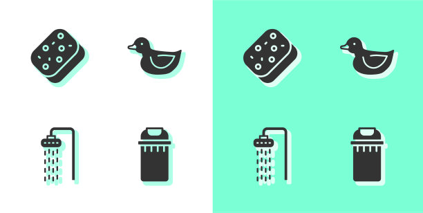 设置垃圾桶海绵淋浴和橡皮鸭图标图片下载