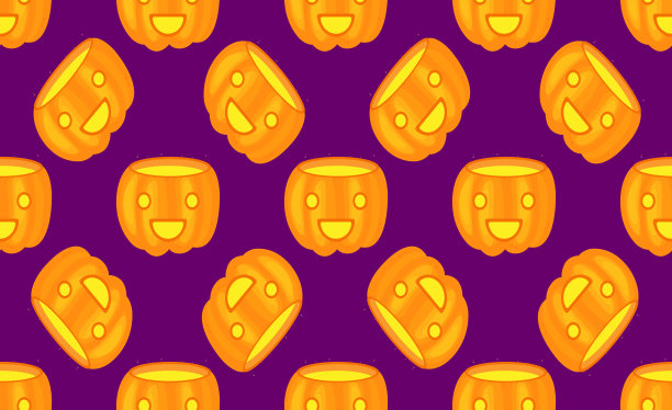 万圣节无缝模式。背景上发光的南瓜。矢量图图片下载