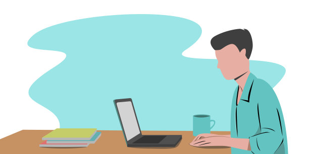 在家工作概念设计。一个穿着家装，在家里用笔记本电脑工作的自由职业者。矢量插图孤立的白色背景。在线学习、教育图片下载