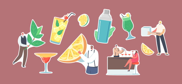 调酒师喝冷饮时设置贴纸图片下载