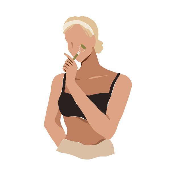 年轻女子用玉脸辊给她按摩图片下载