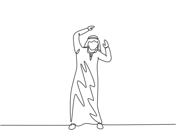 连续一行画着年轻的阿拉伯男性图片下载