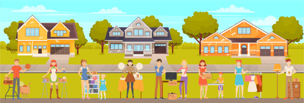 车库出售商店和商店组织在住宅庭院图片下载