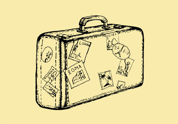 旅行手提箱手绘素描艺术图片下载