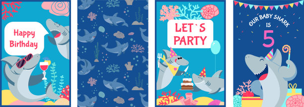 鲨鱼卡可爱的人物鲨鱼生日图片下载