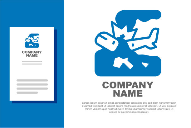 蓝色飞机失事图标孤立在白色背景图片下载