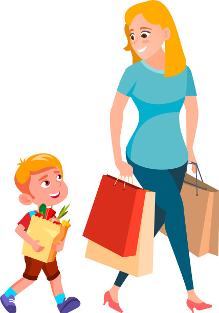 男孩帮助妇女提购物袋图片下载
