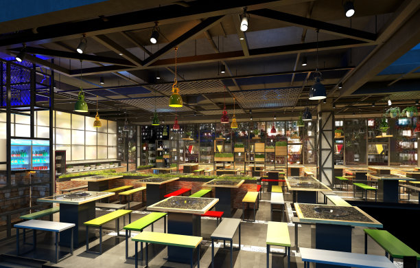 3D渲染的自助餐厅和餐厅图片下载