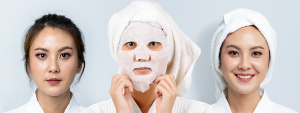 美女肖像的比较。护肤前-护肤后采用面膜概念，嫩肤、美白、保湿、亮肤的美容处理流程。图片下载