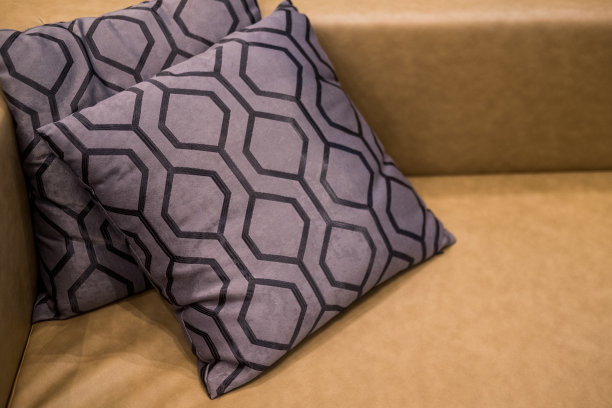 沙发上的紫色枕头，特写镜头图片下载