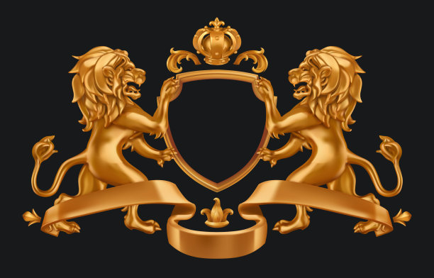 金外套武器狮子和皇冠3d在黑色图片下载