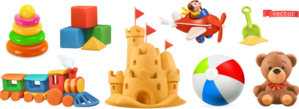 儿童玩具火车飞机城堡球立方体熊3d图片下载