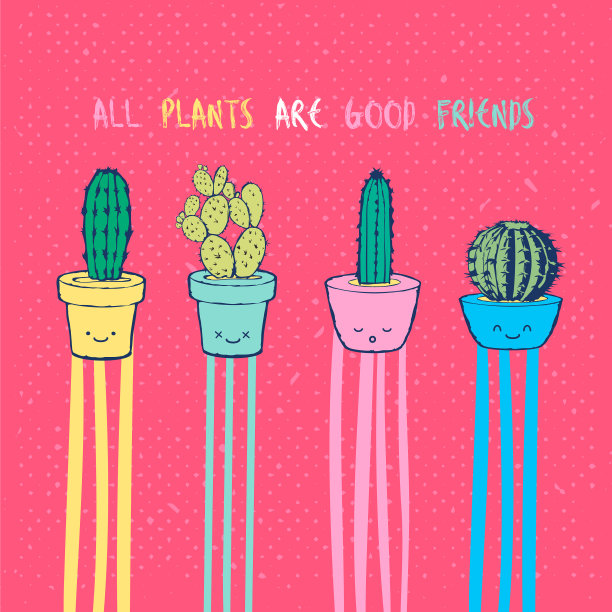 仙人掌在花盆平面手绘艺术图片下载