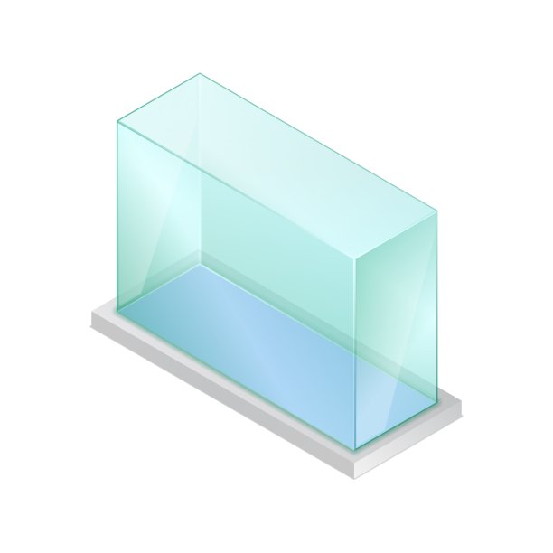 等角矢量插图空玻璃立方体孤立在白色背景。现实玻璃显示框图标。现代透明玻璃橱窗。透明亚克力、塑料或有机玻璃陈列柜。图片下载