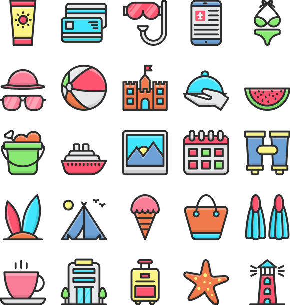 假期和旅行填充轮廓图标2图片下载