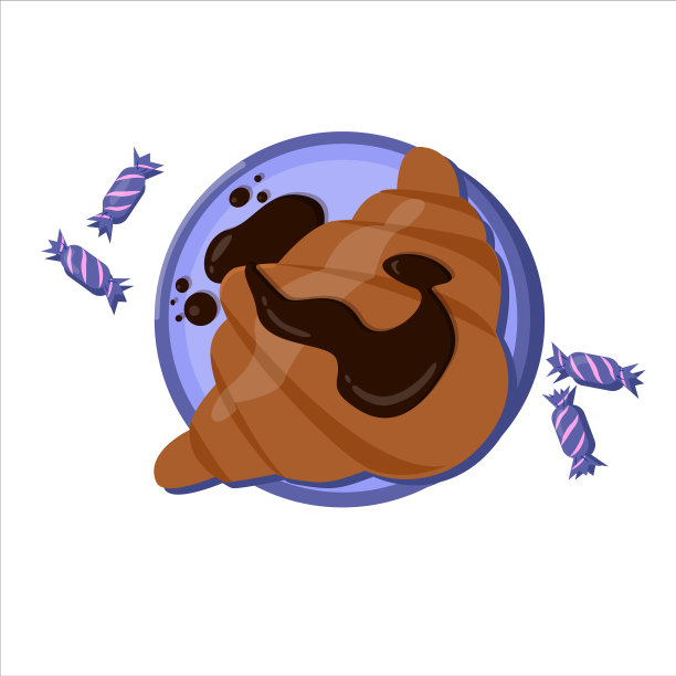 牛角面包和巧克力倒在盘子里图片下载