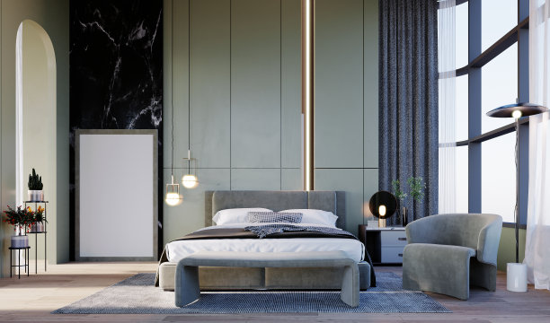 卧室里吸引了绿色。图片下载