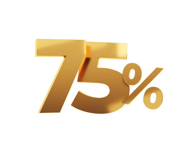 金色75%在白色背景上。3 d渲染。图片下载