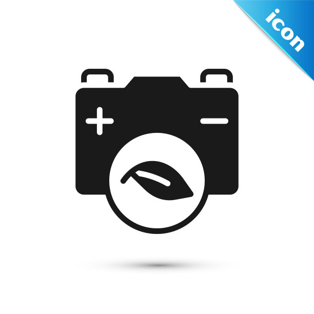 灰色生态自然树叶和电池图标隔离上图片下载