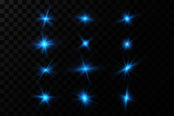 明亮的粒子，燃烧的蓝光，星星，激光。向量。图片下载