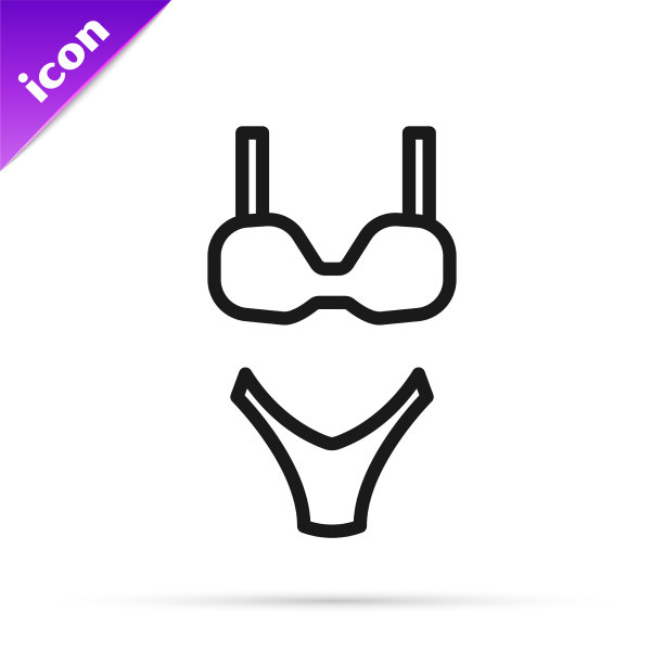 黑色线条的夏季沙滩泳装图标孤立上图片下载