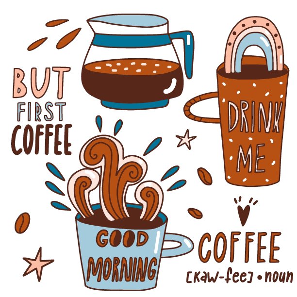 咖啡或茶的字母和涂鸦集图片下载