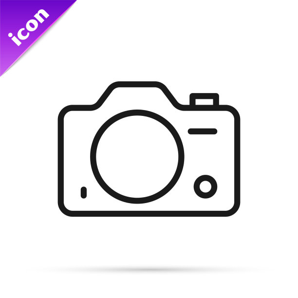 黑线照片相机图标孤立在白色图片下载