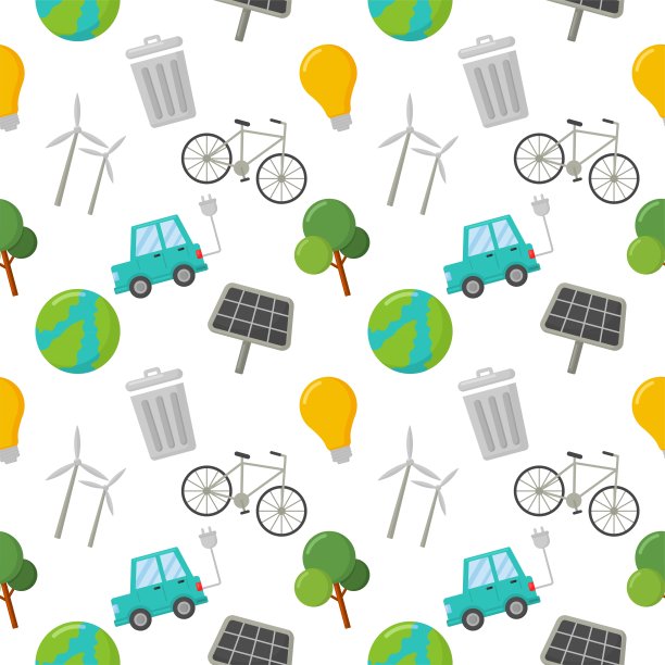 无缝模式生态图标。绿色能源，白色背景生态隔离。说明向量。图片下载
