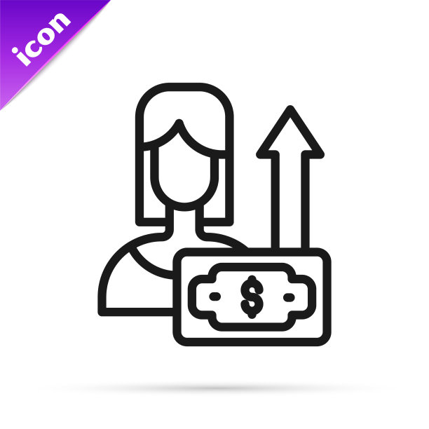 黑线钱增长女人图标孤立上图片下载