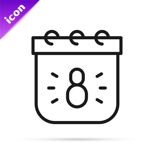 黑线日历与8月图标孤立图片下载