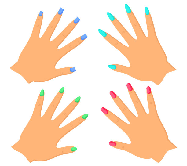 一套女性的手与指甲的不同形状和不同清漆图片下载